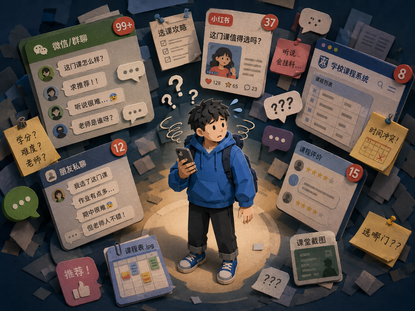 学生被社交平台和群聊中的零散课程信息包围